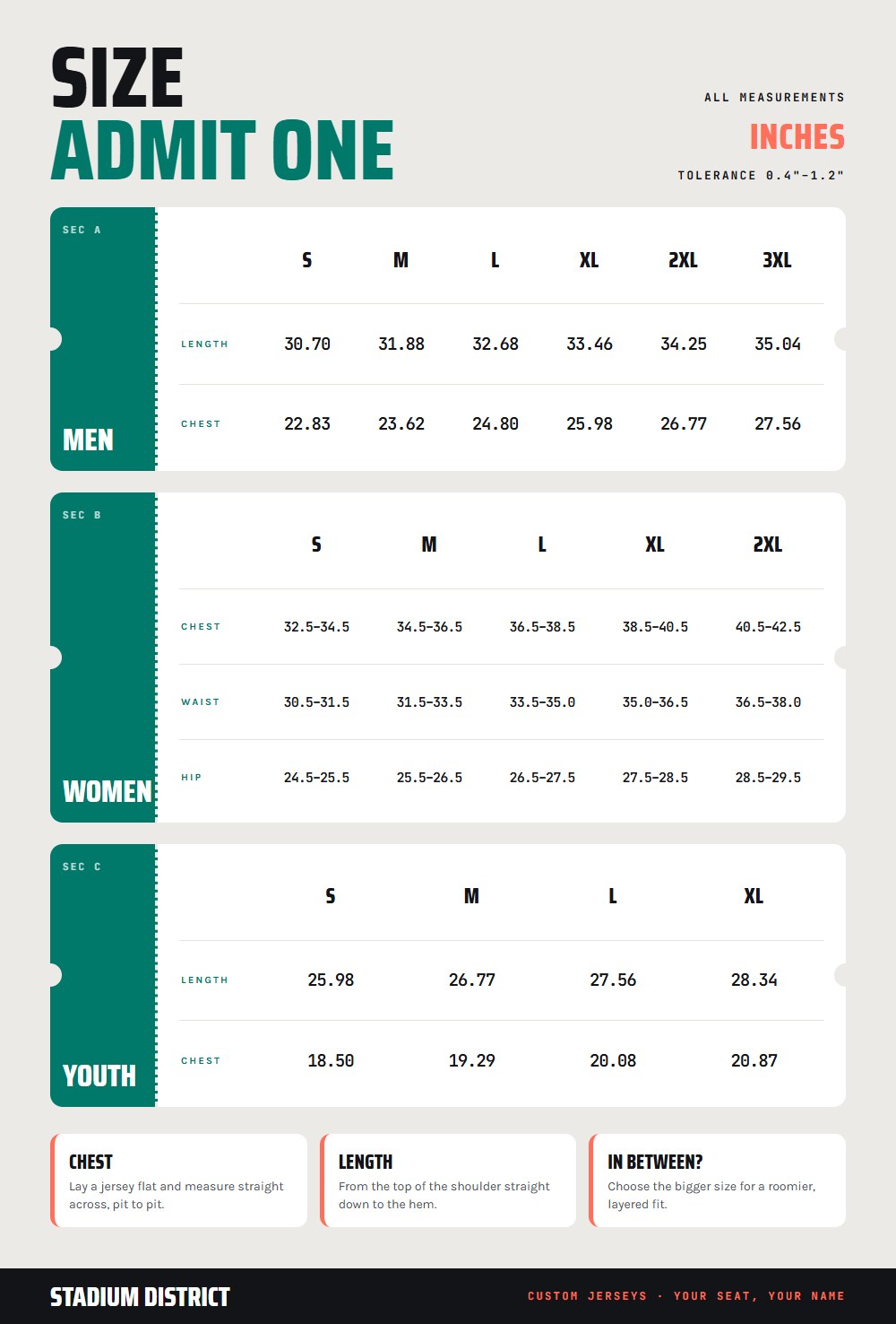 Jersey size chart